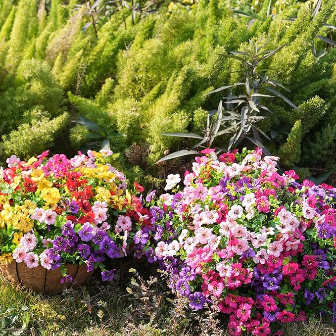 trytuny Artificial Flowers for Outdoor, UV Resistant Fake Silk Flowers, Realistic Faux Plants for Outside Indoor Porch Patio Window Box Planter Home Decor (20, Purple Rosy Pink)