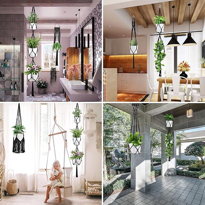 SFENNGPET Macrame Plant Hangers, 6Pack Hanging Planters for Indoor Plants w/ 6 Set Hangers Kit Handmade Macromay Plant Hangers Indoor Flower Pots Holder Stand for Boho Home Décor (POTS NOT Included)