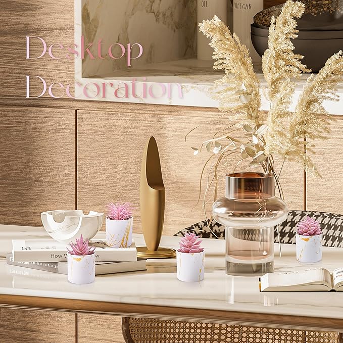 Der Rose Set of 4 Succulents Plants Artificial for Office Desk Accessories for Women Pink Home Decor