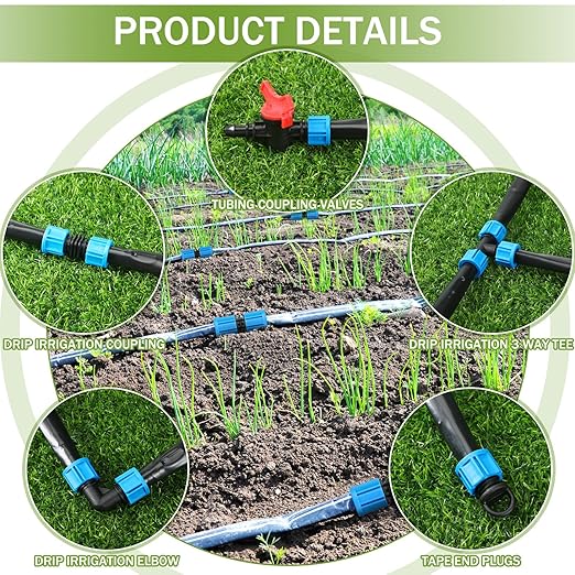 Tondiamo 50 Pcs Garden 5/8" Drip Irrigation Tape Tubing Fittings Kit Include Connector, Tee Coupling, Elbows, End Cap, On/Off Valve Barb for Most 16-17 mm Tubing Irrigation System(Blue)