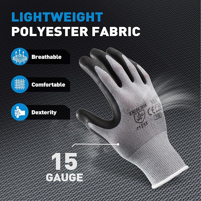 S SATC Safety Work Gloves Foam Nitrile Coated Touchscreen Knit Nylon Gloves for Men & Women, Ideal for Gardening, Warehouse