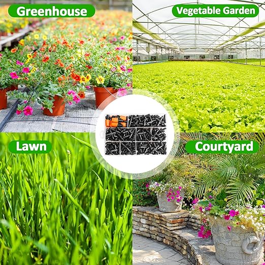 280 Pcs Barbed Connectors Irrigation Fittings Kit, Drip Irrigation Barbed Parts 1/4'' Tubing Kit for Garden Lawn (Nozzles, Nozzle Tees, Single Barbs, Couplings, Tees, Elbows, Plugs, Crosses)