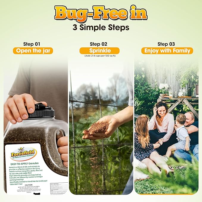 ForceField Natural Mosquito Yard Treatment - Repellent Granules for Backyard Mosquito Control | Pet Safe, DEET-Free Outdoor Control | Long-Lasting Barrier for Lawns, Patios, & Barns 3 LB