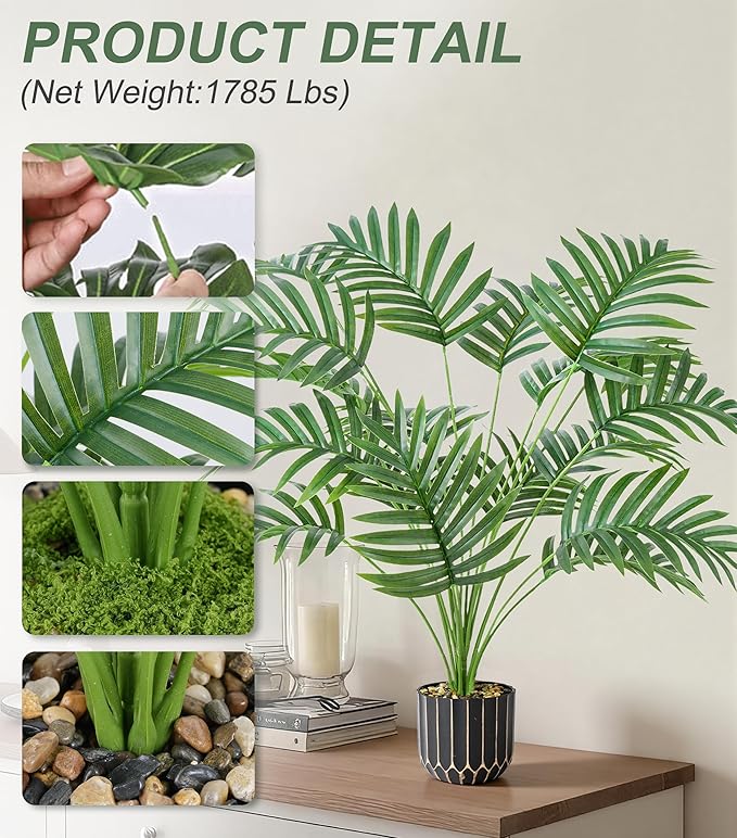 florisso 28" Artificial Areca Palm Plant Tall Fake Faux Plants Indoor Outdoor Tree for Living Room Home House Decoration