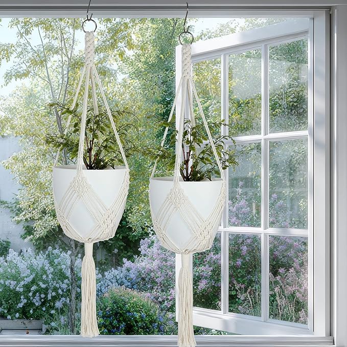 2 Pack Macrame Planter Hanger for up to 8" Pot, Indoor Hanging Planter | Plant Hanger Indoor, Hanging Plants Holder Basket | No Plant or Pot Included