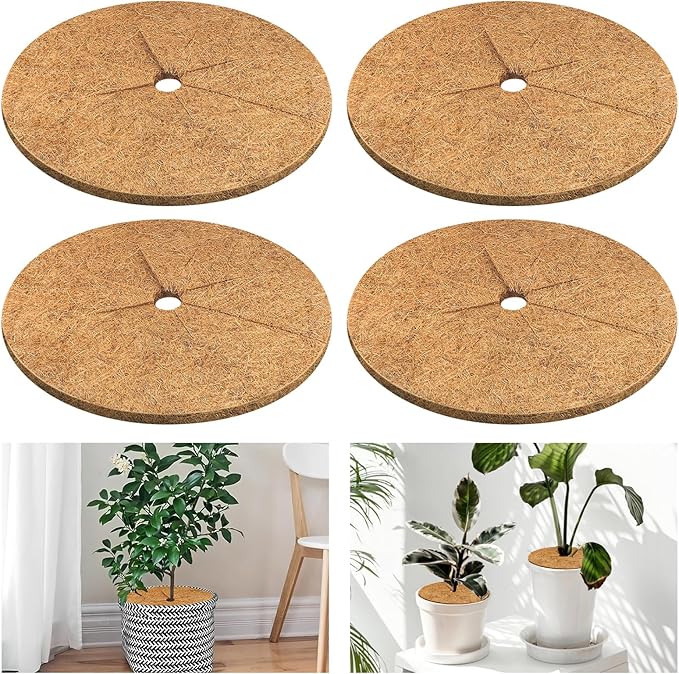 Legigo 4pcs Coconut Fiber Mulch Ring Tree Plant Protector Mat, 11.8 Inch Natural Coco Coir Tree Mulch Ring Plant Pot Soil Cover, Tree Rings Disc Plant Cover for Indoor Outdoor Plants, Landscaping