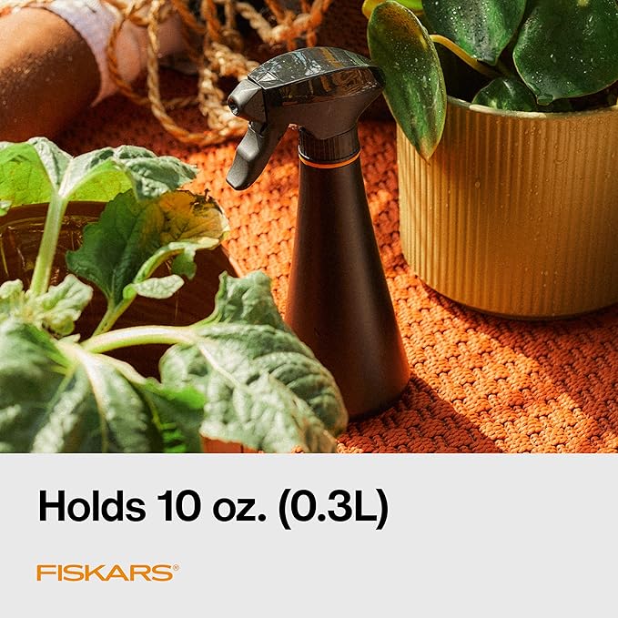 Fiskars Plant Mister Spray Bottle for Indoor Plants, Gentle & Fine Water Mist for Evenly Hydrating Orchids & Ferns, 10 oz Lightweight Recycled Plastic, Ergonomic Trigger with Locking Nozzle, Black