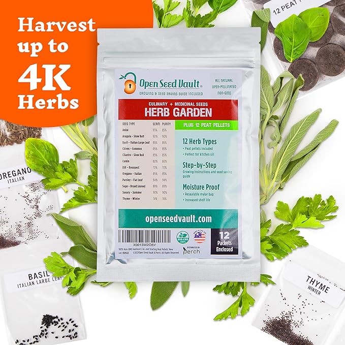Open Seed Vault | 4,000 Heirloom Seeds | 12 Variety Pack of Herb Seeds | 2026 Season | Non GMO Vegetable and Fruit Seeds | Planting Outdoor & Indoor Garden | Gardening Starter Kit High Yield Produce