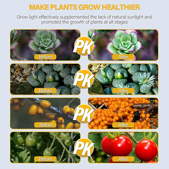 iPower LED Grow Light with Full Spectrum for Indoor Plants, Adjustable Gooseneck, 2/3 Light Modes&5/10 Dimmable Levels, 3 Auto Timing Modes, 1 Tubes, Yellow