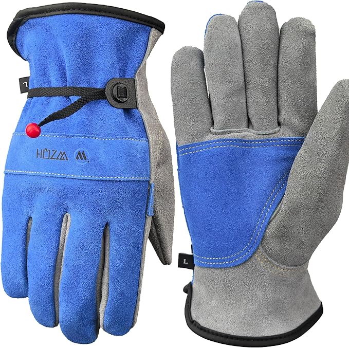 WZQH Leather Work Gloves for Men or Women. Small Glove for Gardening, Tig/Mig Welding, Construction, Chainsaw, Farm, Ranch, etc. Cowhide, Cotton Lined, Utility, Firm Grip, Durable. Blue-Grey S
