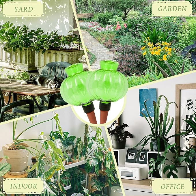 Self Watering Spikes 2 Pack, 16.9oz Large Capacity Plant Watering Globes, Up to 2 Weeks Automatic Watering, Terracotta Irrigation Device for Indoor Plants (Green Lantern Design)