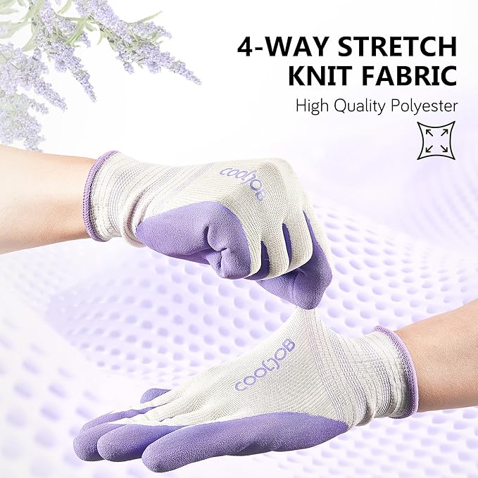 COOLJOB 10 Pairs Gardening Gloves for Women Ladies, Breathable Rubber Coated for Yard Garden, Outdoor Indoor Protective Work, Medium Size, Lavender Purple & Apple Green