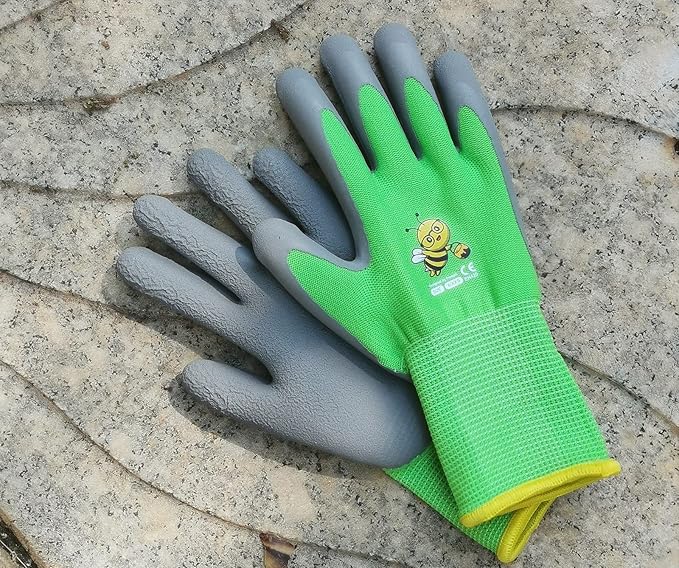 KDK Ages 8-10 Kids Gardening Gloves,Yard Work Gloves for Toddlers, Youth, Girls, Boys, Childrens, Soft Safety Rubber Gloves (6 Pairs Green, Blue&Pink, XS Age 8-10)