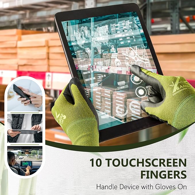 COOLJOB 2 Pairs Gardening Gloves for Women and Men, Bamboo Working Gloves Touchscreen, Grippy Nitrile Rubber Coated Work Gloves, Green/Black, X-Large Size (2 Pairs XL)