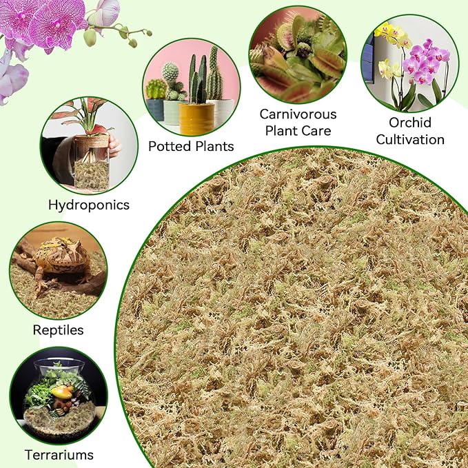 ZeeDix 6QT Natural Sphagnum Moss for Plants, Orchid Moss Potting Mix for Repotting, High Water Retention, Help with Maintain Humidity, Plant Moss for Gardening, Hanging Baskets, Reptile Bedding