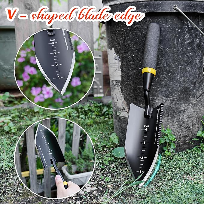 Kemaier Heavy - Duty Trowel Garden Tool - Stainless Steel Serrated Hand Shovel for Effortless Digging, Weed Control, and Precise Bulb Planting with Included Sheath