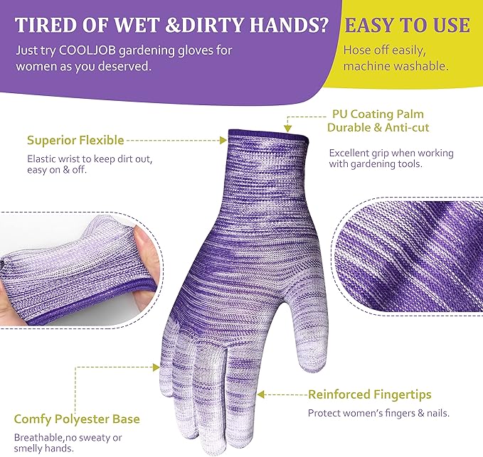 6 Pairs Gardening Gloves for Women - Breathable Rubber Coated Garden Gloves, Multi-purposes Gardening Gloves