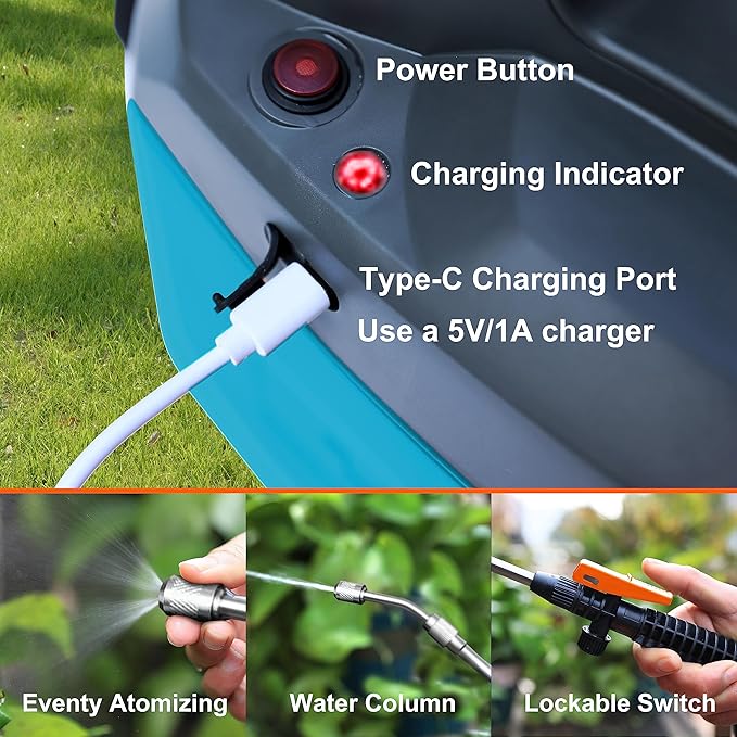 HIFAY ES4 Electric Sprayer 1 Gallon Built-in 4000mAh Rechargeable Battery, Copper-Nickel Spray Nozzle Makes The Spray More Delicate, The Telescopic Spray Rod Can Reach Further
