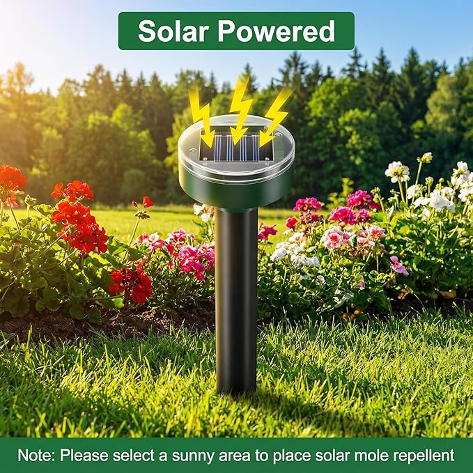 Ultrasonic Solar Mole Repellent - Gopher, Vole & Rodent Repellent for Yard & Garden - Sonic Burrowing Pest Control, Snake & Groundhog Repellent, Pet Friendly, Outdoor Waterproof – 10 Pack, Round