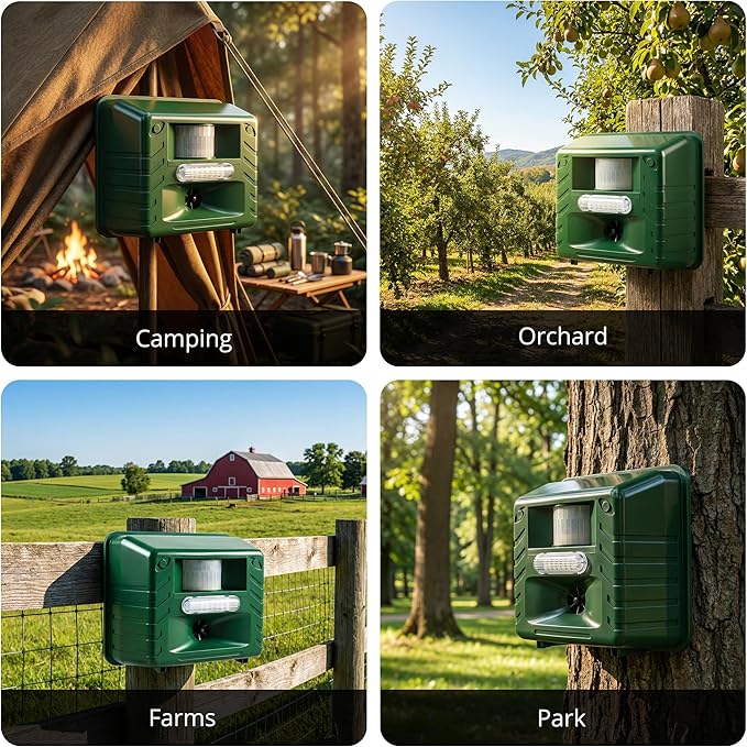 Aspectek Yard Sentinel Ultrasonic Repeller for Deer, Raccoons, Squirrel, Bird, Outdoor Animal Repellent for Yard, Garden, Farm, Patio, Waterproof, Adjustable, Motion Sensor, Nighttime Strobe Light