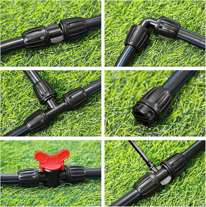 1/2 Inch Drip Tubing Irrigation Fittings Kit - 20 Pieces Set 1/2'' Drip Line Anti-Drop Barbed Lock Nut Connectors- 4 Couplings 4 Tees 4 Elbows 2 Valves 2 1/2'' to 1/4'' Reducers 4 Plugs