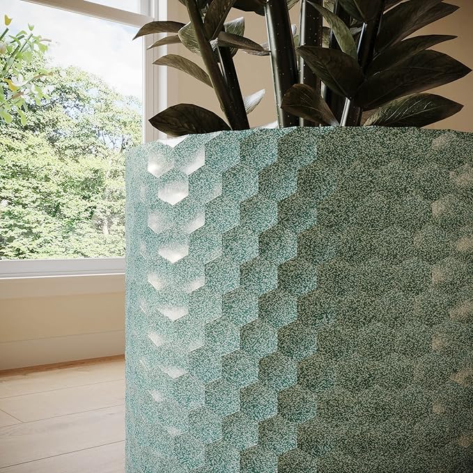 EverNest Rhys Blue-Green Modern Honeycomb Pattern Indoor Planter with Wooden Stand, 10-Inch Plant Pot, SelectBase, Mid-Century Modern Home Decor Planters (Medium, 2 Gallon)