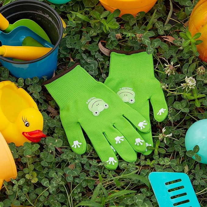 COOLJOB Large Toddler Gardening Gloves for Little Boys Girls Ages 6-9, Breathable Kids Work Gloves with Grippy Animal Paw Dots for Children Yard Landscape, Orange Dog, 1 Pair
