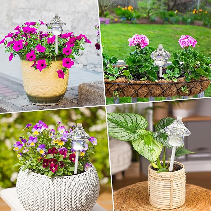 Plant Watering Globes Mushroom, Iridescent Patterned Glass Watering Bulbs, Self Watering Planter Insert, Self Watering Globes - Plant Watering Devices for Travel, Vacation (4 PCS)