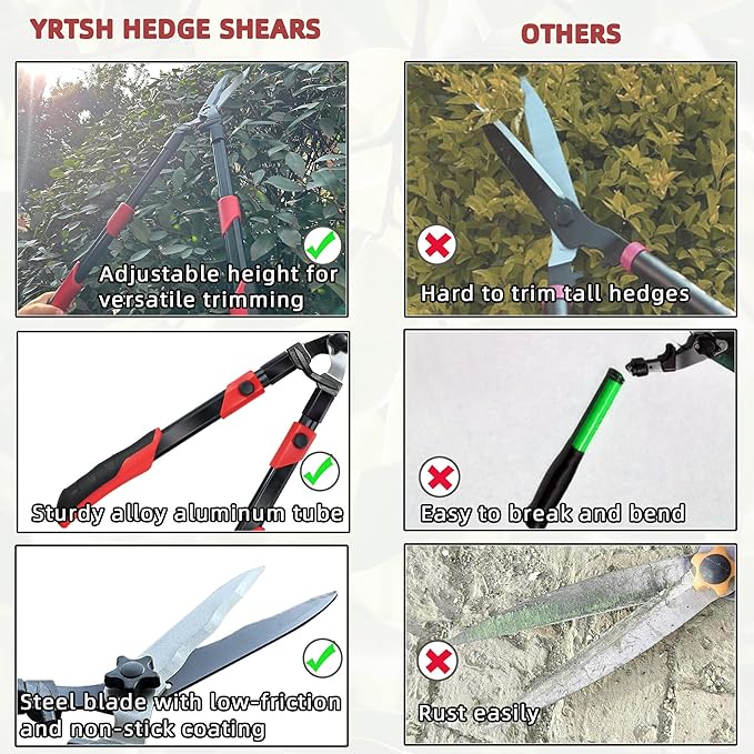 YRTSH Hedge shears, Extendable 26"-32" Hedge Clippers with Sharp Wavy Blade, Manual Hedge Trimmer for Trimming Borders and Shaping Shrubs, Garden Shears Pruner for Lawn and Yard Tools