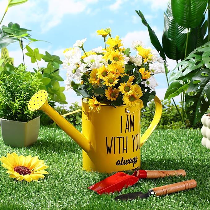 Blueweenly 1. 6l Christian Galvanized Metal Watering Can with Inspirational Bible Verses Small Christian Religious Gardening Can Church Gift for Women for Outdoor House Indoor Plants(Yellow,1.6 L)