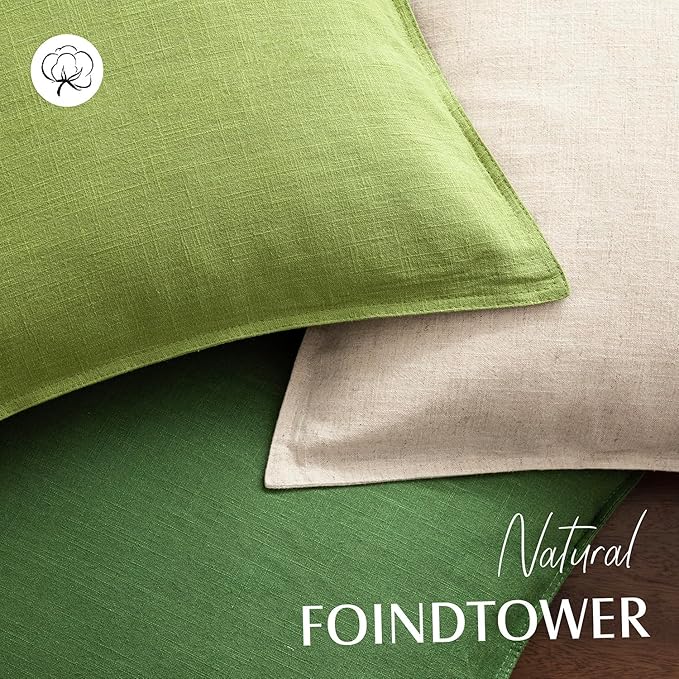 Foindtower Pack of 2, Decorative Linen Soild Throw Pillow Covers Soft Accent Euro Cushion Case Boho Farmhouse Pillowcase for Chair Couch Sofa Bedroom Living Room Home Decor 18 x 18 Inch Forest Green