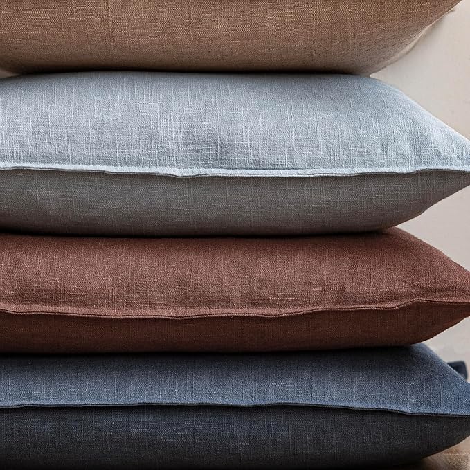 Foindtower Pack of 2, Decorative Linen Soild Throw Pillow Covers Soft Accent Euro Cushion Case Boho Farmhouse Pillowcase for Chair Couch Sofa Bedroom Living Room Home Decor 16 x 16 Inch Sky Blue