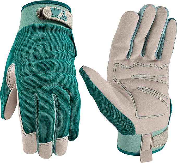 Wells Lamont Women's High Dexterity Adjustable Work and Gardening Gloves, Green, Large (7754L)