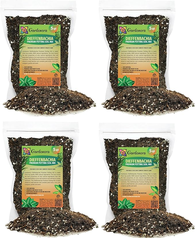 Gardenera Premium DIEFFENBACHIA Potting Soil Mix - Ideal for Growing Robust and Healthy Dieffenbachia - 20 Quart