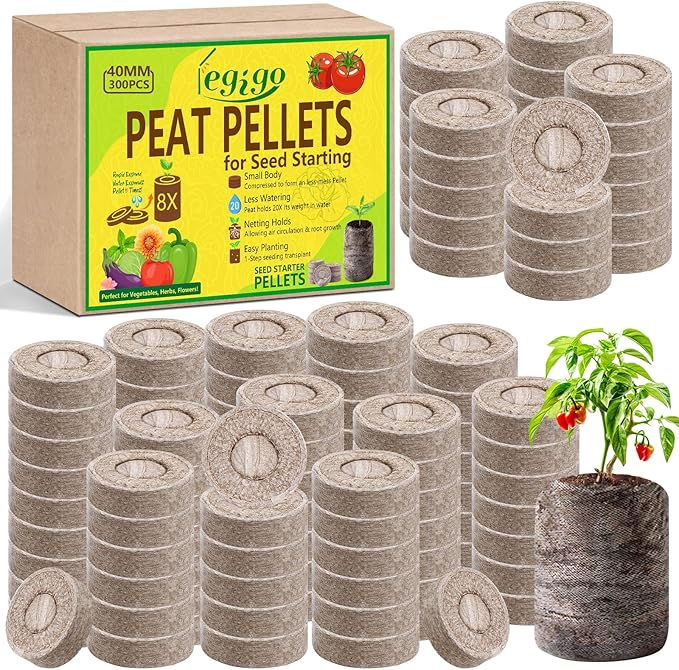 Legigo 300 Pcs 40mm Seed Starter Peat Pellets for Seedlings- Compressed Seed Starter Pods Seed Starting Pellets Plugs Soil Peat Pods for Starting Seeds, Garden Planting Herb Flower Vegetables