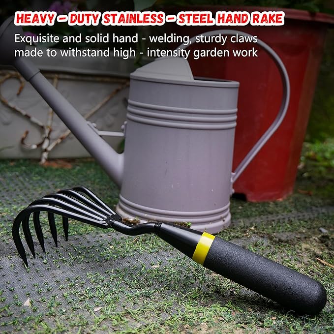 Kemaier Stainless Steel Hand Cultivator - Garden Rake: Great for Heavy - Duty Soil Loosening, Planting and Weed Removal