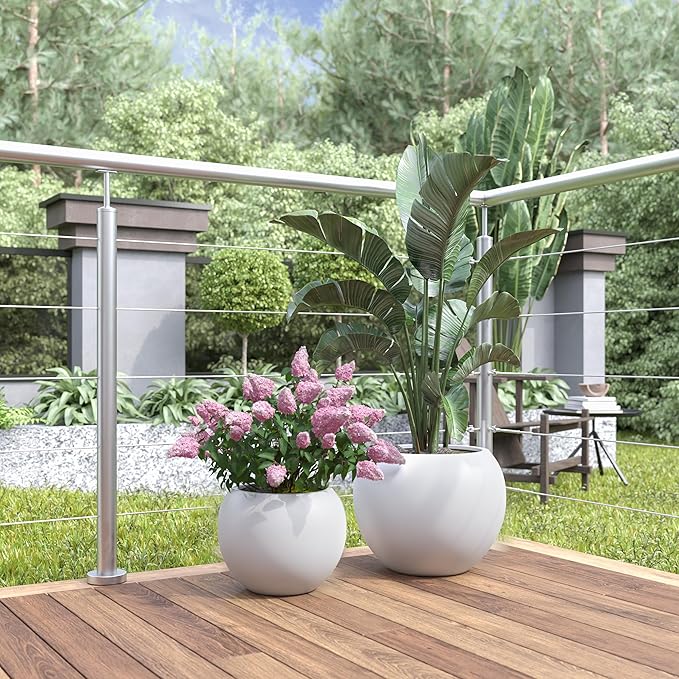 DTY Mount Sherman 16.1'' D x 13.6'' H (Pot Opening 11.8") Fiberstone Round Planter with Drainage Hole, Smooth Finishes, Weather Resistant for Indoor and Outdoor, 2 Extra Coco Mats - White, Medium