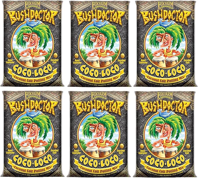 FoxFarm Bush Doctor Coco Loco Potting Mix, 2cu ft (Pack of 6) - Extends Your Watering Schedule, Triple-Washed to Reduce Salt Content - Perfect for Cultivating Vigorous Plants