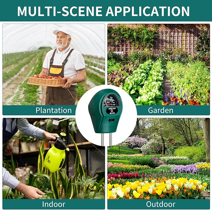 Sherr 4 Pieces Plant Moisture Meter 3 in 1 Soil Moisture Meter for House Plants pH Tester Moisture Monitor for Gardening Indoor Outdoor Lawn Patio Farm Plants, No Battery Required