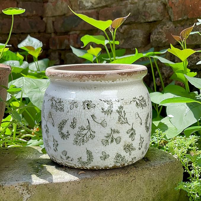 Dosayes Vintage Ceramic Ice Crack Flower Pot with Drainage Holes, Country Rustic Planters for Indoor and Outdoor,Tuscan Decor,Home,Living Room, Garden Decor, Gardening Gift (Retro)