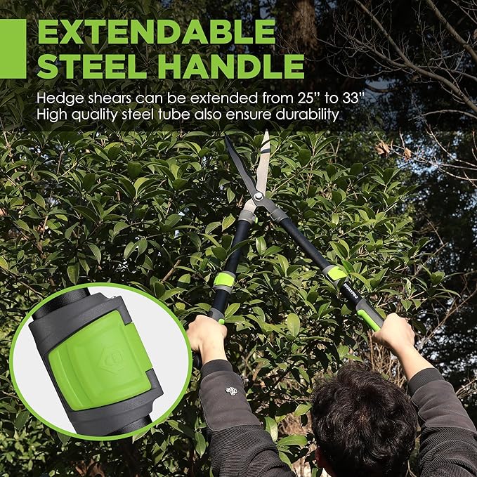 WORKPRO Extendable Hedge Shears, 25"-33" Manual Hedge Clippers, Professional Bush Cutter, Gardening Pruners Scissors, Hedge Trimmers, Shears Gardening Tools for Pruning Borders & Shrubs
