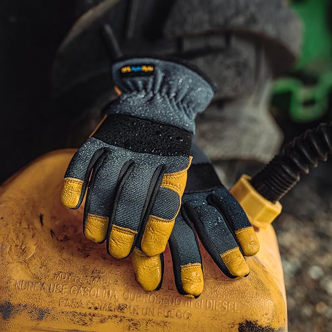 Wells Lamont Men's Slip-On HydraHyde Work Gloves – Water-Resistant Leather for Gardening, Landscaping – Reinforced Fingertips, Breathable Spandex – Durable, Comfortable, Flexible – Gray - XXL