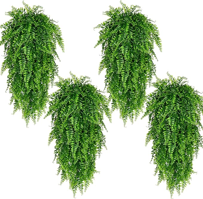 Waipfaru 8Pcs Fake Hanging Plants Artificial Ferns for Outdoors，Fake Ferns UV Resistant Plastic Fake Plants for Indoor Wall Porch Wedding Party Holiday Decor