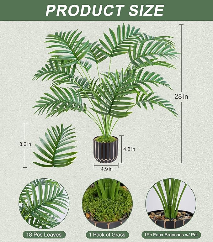 florisso 28" Artificial Areca Palm Plant Tall Fake Faux Plants Indoor Outdoor Tree for Living Room Home House Decoration