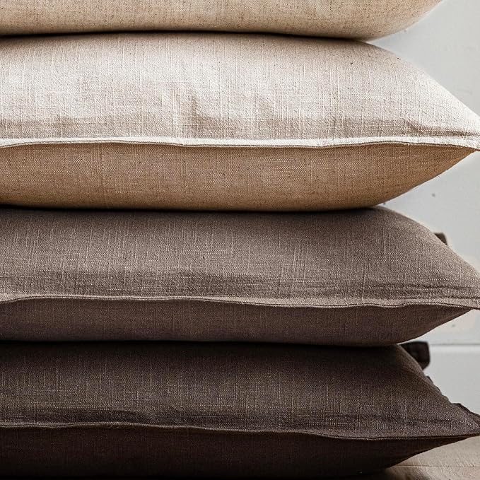 Foindtower Set of 2, Decorative Linen Soild Throw Pillow Covers Soft Accent Euro Cushion Case Farmhouse Neutral Pillowcase for Chair Couch Sofa Bedroom Living Room Home Decor 26 x 26 Inch Light coffee