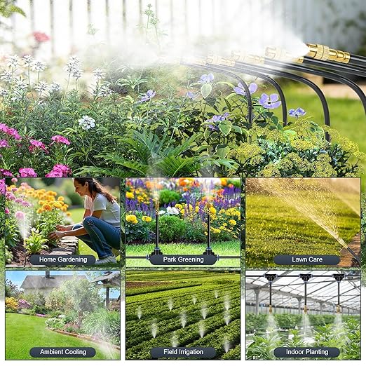 50ft Drip Irrigation System, Automatic Garden Watering System with 16 Adjustable Sprinkler Nozzles, Irrigation Hose Kit for Yard, Lawn, Plants, Atomizing System