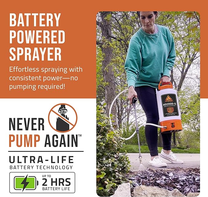 PetraTools Battery Powered Sprayer 2 Gallon – Battery Operated Sprayer for Lawn and Garden, 2 Gallon Sprayer for Weed control, Pest Control, Watering with 9 Spray Nozzles & Gloves (2Gallon Pro Series)