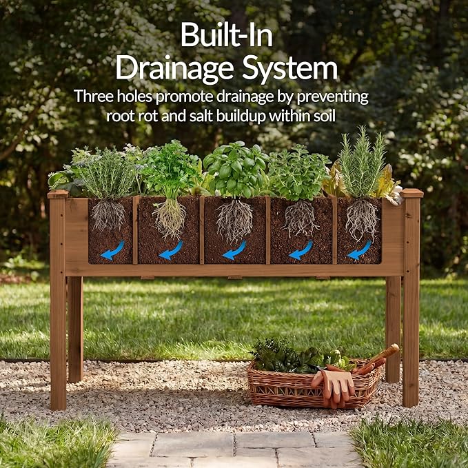Best Choice Products Raised Herb Garden Bed Planter Box - Elevated Wooden Planter with 10 Grid Growing Compartments, Drainage Holes, Vegetable Flower Garden Box for Patio Balcony Backyard - Acorn