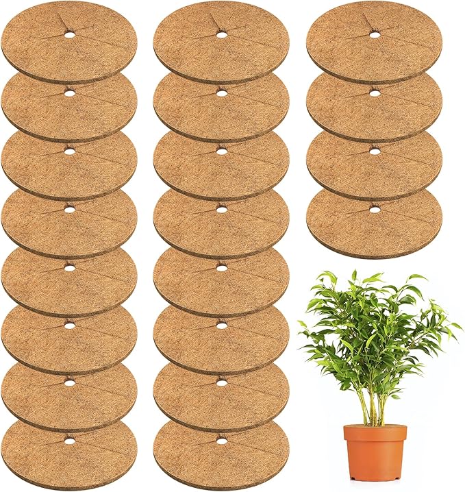 Legigo 20pcs Coconut Fiber Mulch Ring Tree Plant Protector Mat, 11.8 Inch Natural Coco Coir Tree Mulch Ring Plant Pot Soil Cover, Tree Rings Disc Plant Cover for Indoor Outdoor Plants, Landscaping