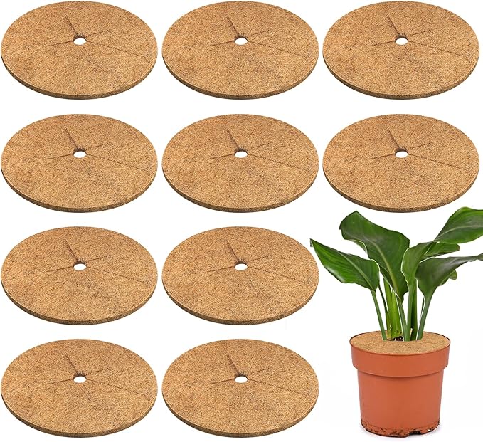 Legigo 10pcs Coconut Fiber Mulch Ring Tree Plant Protector Mat, 11.8 Inch Natural Coco Coir Tree Mulch Ring Plant Pot Soil Cover, Tree Rings Disc Plant Cover for Indoor Outdoor Plants, Landscaping